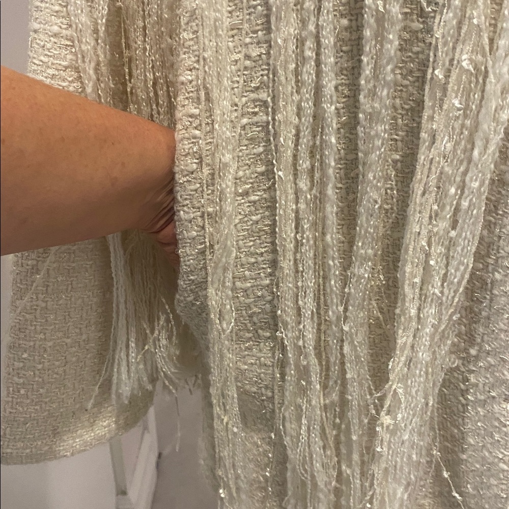 ZARA Ecru Cream Fringe Open Cardigan Tweed Textured Structured Jacket Sze Small - Picture 11 of 17